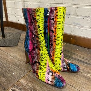 Azalea Wang Skaywalker neon snakeskin booties